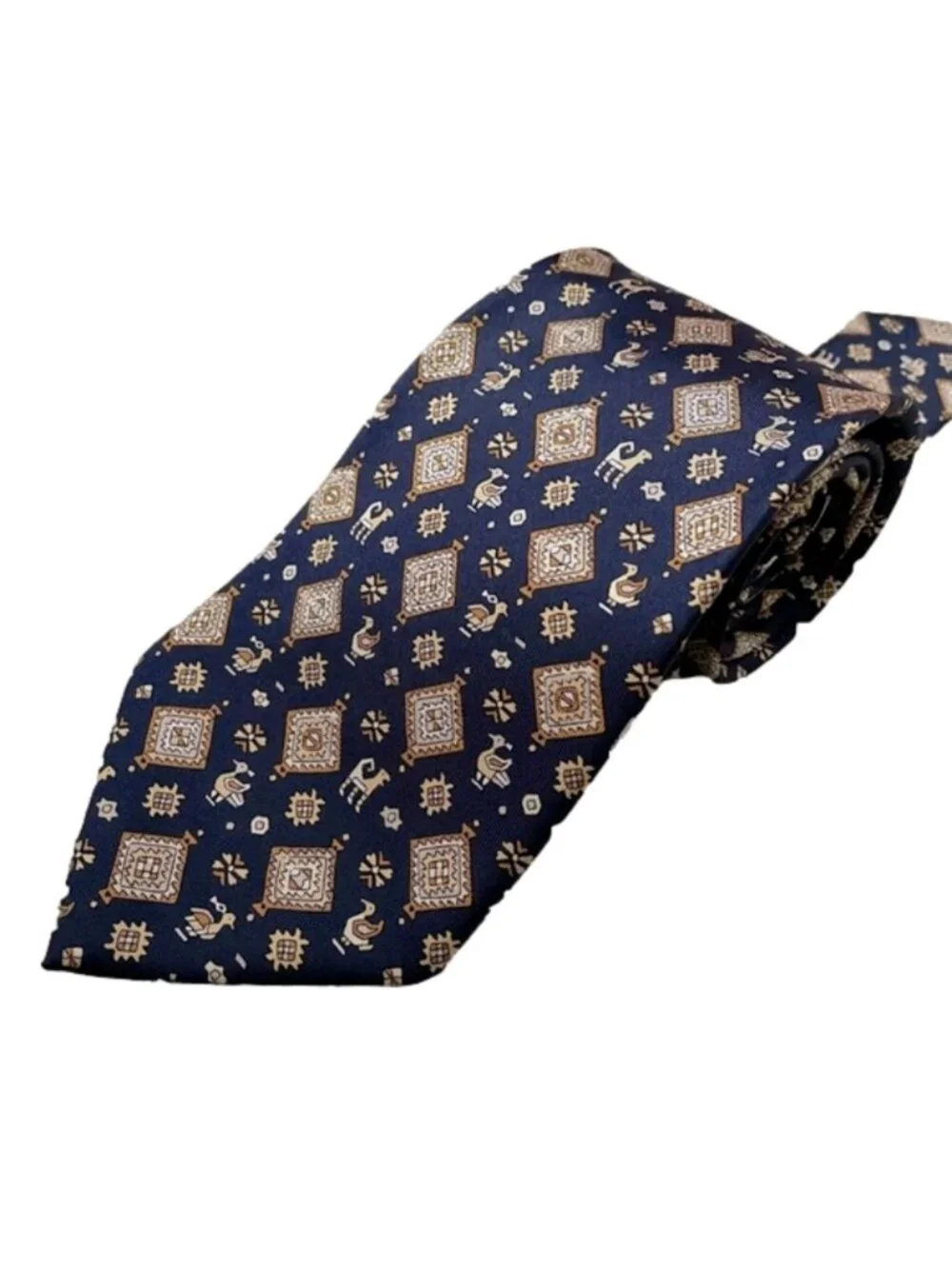Salvatore Ferragamo Blue / Gold Animal Paisley Silk Tie - NWTs, Italy 🇮🇹